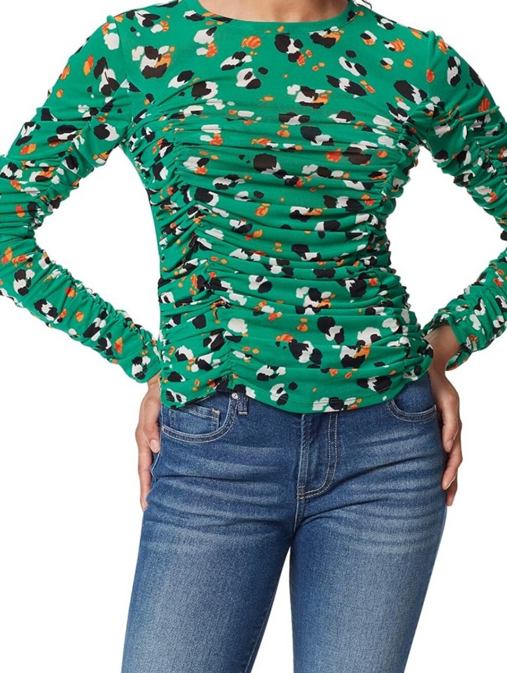 Circus NY by Sam Edelman IMOGEN RUCHED LONG SLEEVE TOP/Leopard Pepper Green Sz L